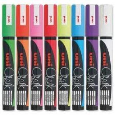 Uni-Ball Réf 5046670 Marqueur craie Pointe ogive large Trait de 1,8 à  2,5 mm Assortiment de couleurs Pochette de 8 (Import Royaume Uni)