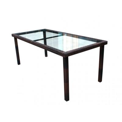 table en résine tressée et plateau verre 192 cm