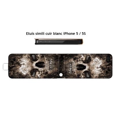 Coque Apple Iphone 5/5S étuis cuir Blanc Tete de mort 2