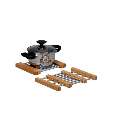 ZELLER 25299 DESSOUS DE PLAT EXTENSIBLE EN BAMBOU ET ACIER INOXYDABLE 20 X 22 CM
