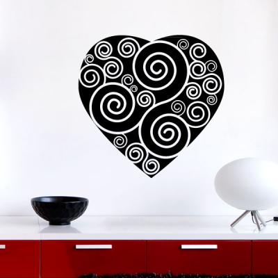 Pick and Stick Sticker Mural Coeur avec des remous - 40 x 40 cm, Noir
