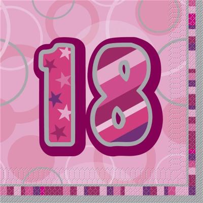 16 Serviettes roses 18 ans - Décoration anniversaire
