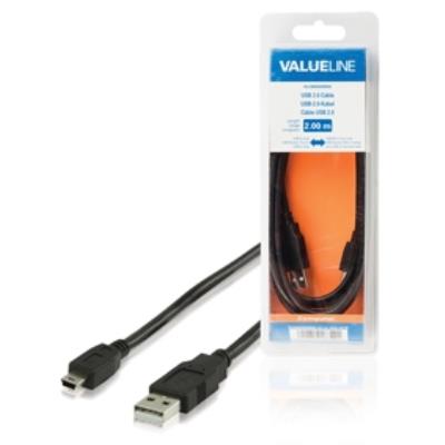Câble usb 2.0 à connecteur usb a mâle vers mini-usb à 5 broches mâle 2,00 m noir valueline