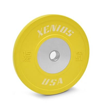 Xenios usa caoutchouc plate central competition bumper avec plateau en acier inoxydable, jaune, 15 kg, psbpcrbpl15