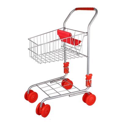 Chariot de supermarché en métal avec siège poupée rouge