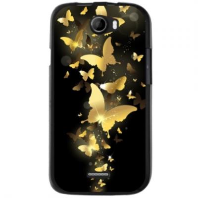 Coque noire pour Wiko Barry impression papillons dorés