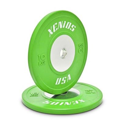 Xenios usa caoutchouc plate competition bumper avec centre acier 10 kg, vert, psbpcrbpl10