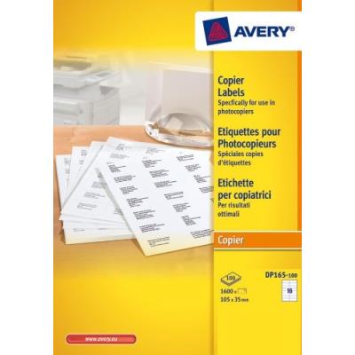 Avery - dp165-100 - 1600 étiquettes adhésives blanches multi usages. 105x35mm. impression copieur 41375