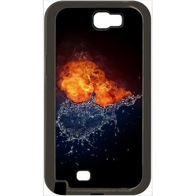 Coque samsung note 2 duo de coeurs eau et flamme