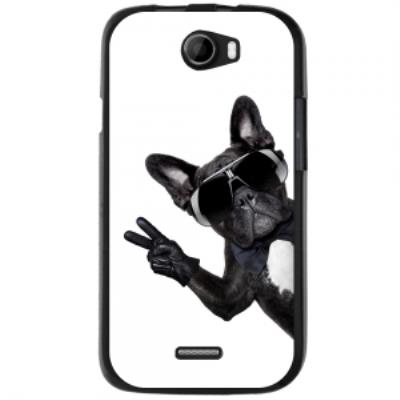 Coque noire pour Wiko Barry impression chien à lunettes sur fond blanc
