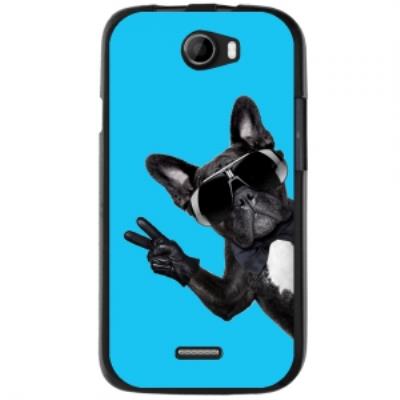 Coque noire pour Wiko Barry impression chien à lunettes sur fond bleu