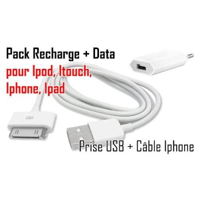 CABLING® Câble Chargeur pour Apple iPhone 4 4S 3G 3GS ipod ipad + prise USB