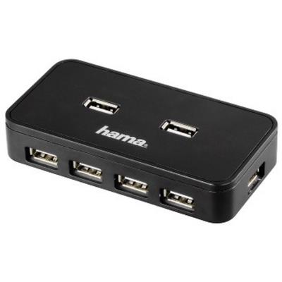 Hama USB 2.0 Hub 1:7, with power supply unit, cardboard box - hub - 7 poorten - desktop