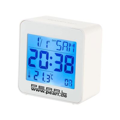 Réveil digital radio-piloté avec calendrier et thermomètre intégré