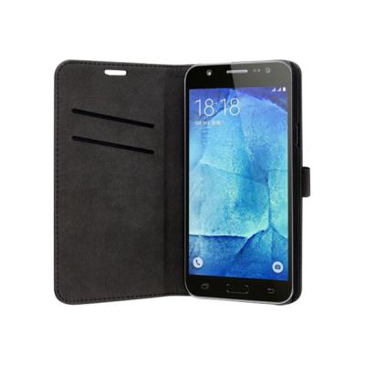 Muvit Slim S Folio - Flip cover voor mobiele telefoon - polycarbonaat, imitatieleer - zwart - voor Samsung Galaxy J7