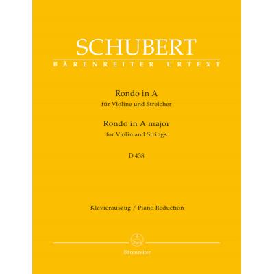 Partitions classique BARENREITER SCHUBERT FRANZ - RONDO FOR VIOLIN AND STRINGS IN A MAJOR D 438 - VIOLON / PIANO Violon