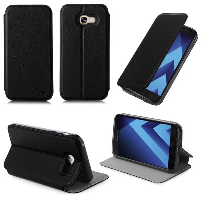 Etui luxe Samsung Galaxy A3 2017 noir Slim Cuir Style avec stand - Housse coque de protection Samsung Galaxy A3 version 2017 noire - Accessoires pochette XEPTIO case