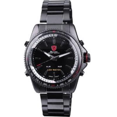 SHARK SH001 Montre Homme Sportive Quartz LED Bracelet Acier Inoxydable Etanche Cadran Noir