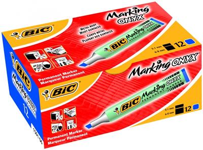 Marqueur Permanent Bic Marking Onyx 1591 corps métal pointe biseau Bleu Bleu