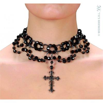 Collier perles gothique avec pendentif croix