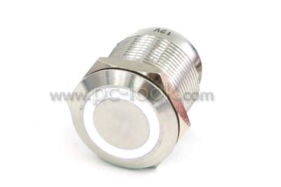 Bouton-Poussoir Anti-Vandale 19mm - Acier Silver - Cercle Lumineux Blanc