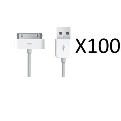 Pack de 100 câbles Apple dock connector vers USB pour iPhone / iPod / iPad