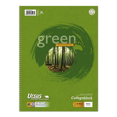 URSUS Green 608570010 College Bloc – A4, 80 feuilles, ligné 70 g/m², 9 mm,