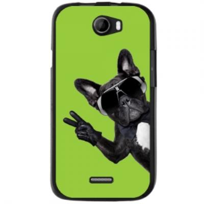 Coque noire pour Wiko Barry impression chien à lunettes sur fond vert