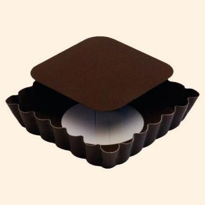 Tartelette cannelée carrée fond amovible, acier anti-adhésif, 6 pièces
