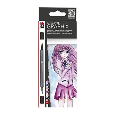 Marabu Pochoir Motif Ma Ke Manga Aqua Stylo, En Plastique, Multicolore, Lot De 6 Mr014500101