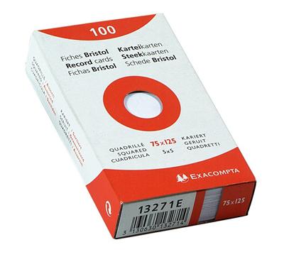 Bristol Exacompta 75x125mm 205g Quadrillé - Etui de 100 fiches - Coloris assortis
