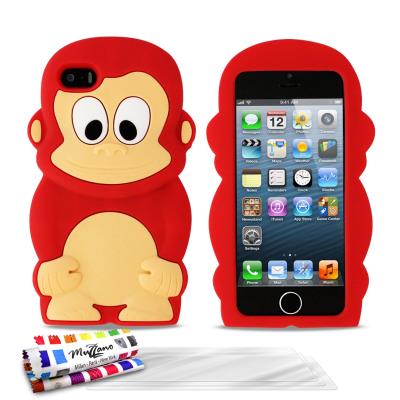 Coque souple Rouge , Le Singe, ORIGINALE de MUZZANO pour APPLE IPHONE 5S + 3 Films de Protection Ecran UltraClear