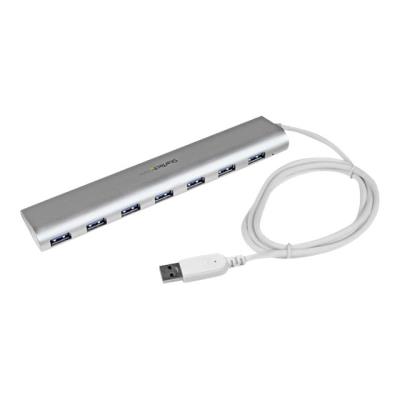 StarTech.com 7 Poorts compacte USB 3.0 hub met geintegreerde kabel - aluminium USB hub - zilver - gedeelde switch voor USB-randapparatuur - 7 poorten - desktop