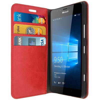 Avizar Étui pour Nokia et Microsoft Lumia 950 en cuir veritable et finition surpiqué Avizar Rouge
