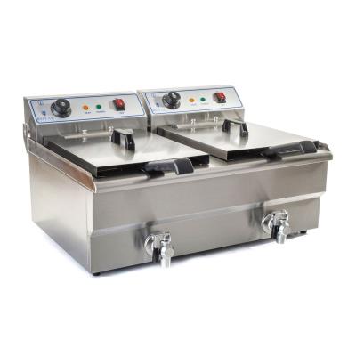 Friteuse Helloshop26 Friteuse acier inox 2 bacs 16 litres cuve et resistance amovible robinet vidange 380 V professionnelle