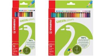 STABILO - crayons de couleurs GREENcolors, étui carton de 24 hexagonal, épaisseur de mines: 2,8 mm, certifié FSC, longueur: 175 mm, assortis dans les couleurs: bl