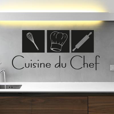 Pick and Stick Sticker Mural déco Cuisine du Chef - 25 x 55 cm, Noir
