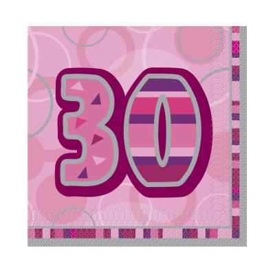16 Serviettes roses 30 ans - Décoration anniversaire