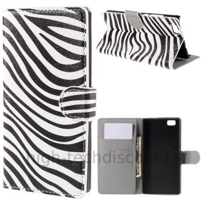 Housse etui coque portefeuille PU cuir pour Huawei Ascend P8 Lite - ZEBRE