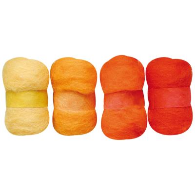 Laine cardée - Tons orange - 4 nappes de 20 g