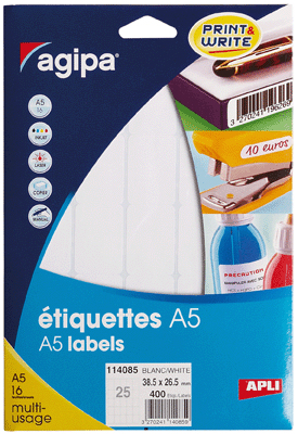 Agipa - Etiquette Adhesifs A5 38,5x26,5 - Etui 400