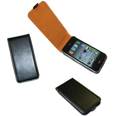 Etui clapet luxe cuir veritable souple noire iPhone 4