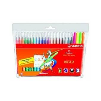 STABILO Trio A-Z - Pack De 24 Feutres De Coloriage Pointe Moyenne - Idéal Pour Enfants Avec 4 Fluos Inclus