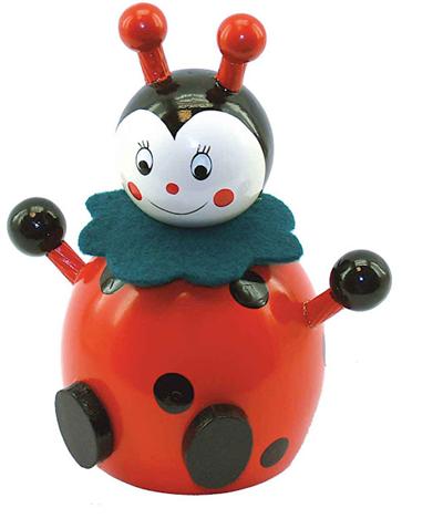 Jolie Tirelire en bois de 13 cm de haut en forme de coccinelle rouge à pois