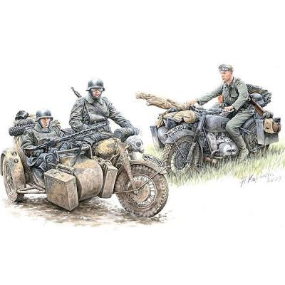 Figurines 2ème Guerre Mondiale : Set de reconnaissance motocycliste allemand : Moto BMW R-75 Master Box