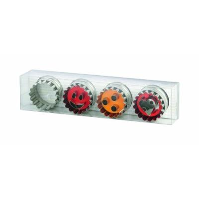 BIRKMANN 143913 SET DE 4 EMPORTE-PIÈCES POUR BISCUITS TYPE LINZER RECETTES / BOÎTE TRANSPARENTE /ACIER INOXYDABLE