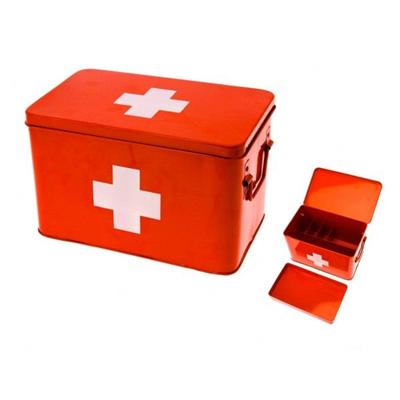 Boîte à pharmacie métal rouge avec croix blanche M
