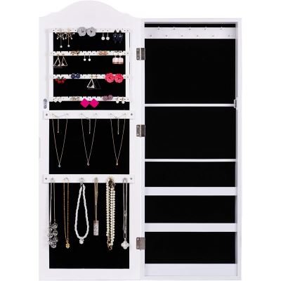 Ezigoo Armoire à Bijoux Murale – Armoire Mural/Accrochable 96 x 35 x 8.7 cm – Miroir Bijoux Blanc avec Miroir de Porte & Rangement Intérieur