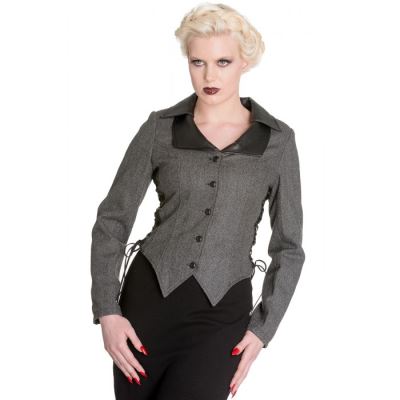 veste grise taille M pin up rockabilly avec joile laçage noir hell bunny