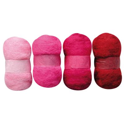 Laine cardée - Nuances de rose - 4 nappes de 20 g